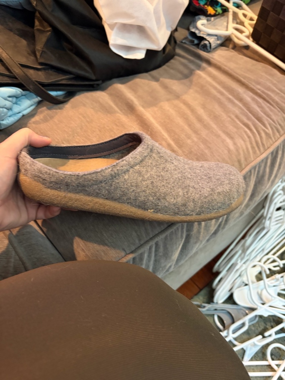 Sanita Gray Felt Slip-On Clog with Tan Suede-Look Sole